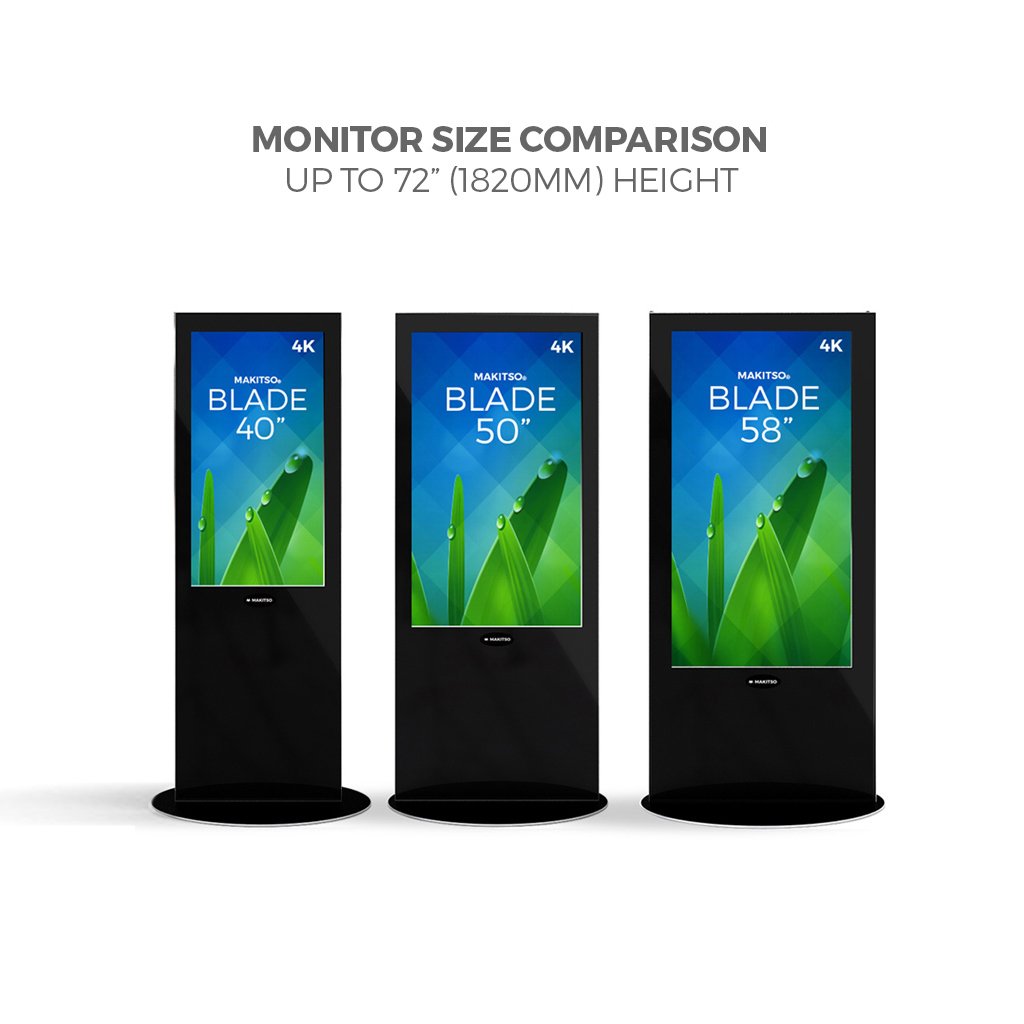 Makitso Blade 50" Pro Digital Signage Kiosk comparison size chart