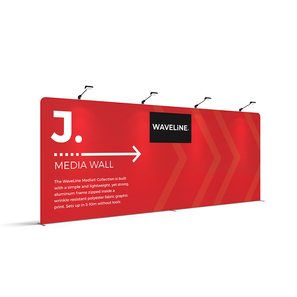 WaveLine® Media Display Wall J Modular Tension Fabric Display Wall. Event marketing trade show display wall. Angle View WaveLine® Media Display Wall Modular. WLM-2000J