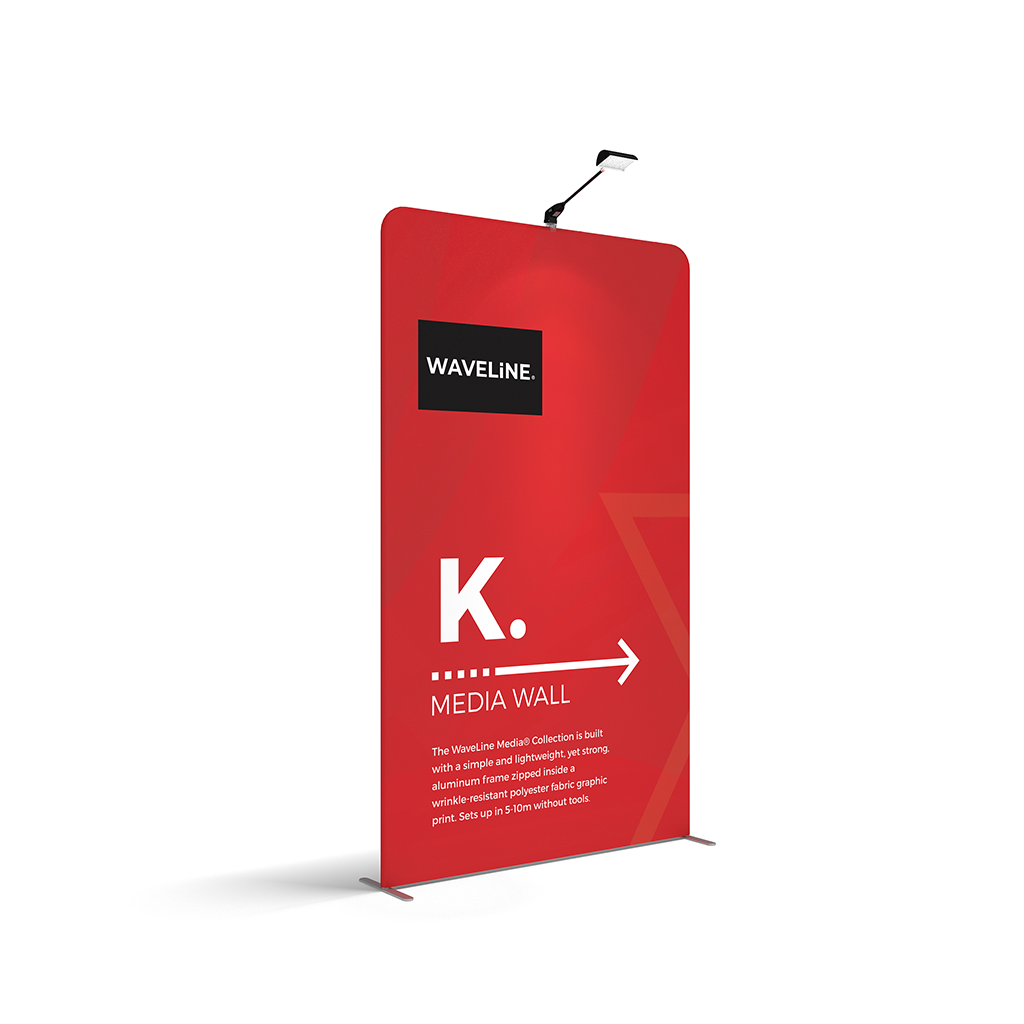 WaveLine® Media Display Wall K Modular Tension Fabric Display Wall. Event marketing trade show display wall. Angle View WaveLine® Media Display Wall K Modular. WLM-2000K