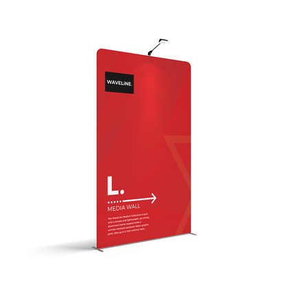 WaveLine® Media Display Wall L Modular Tension Fabric Display Wall. Event marketing trade show display wall. Angle View WaveLine® Media Display Wall Modular. WLM-2000L