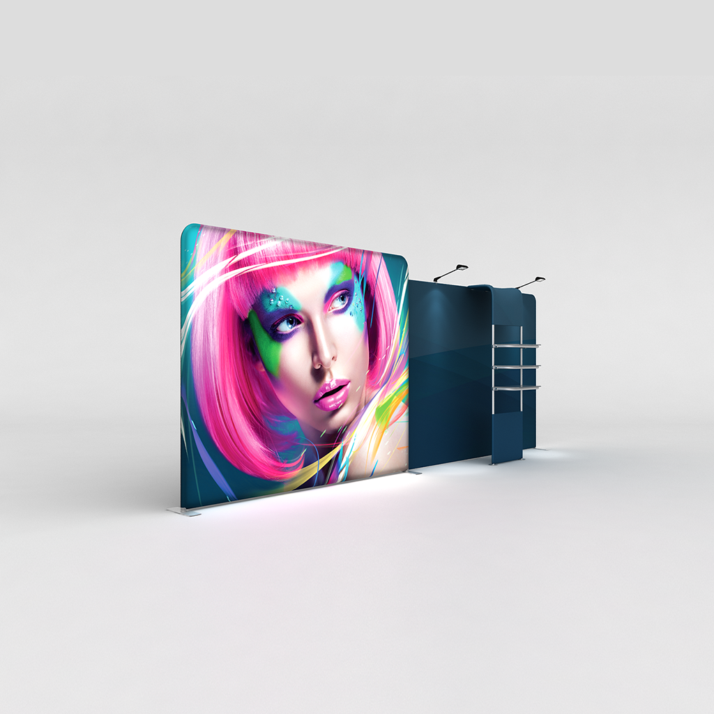 WaveLight® LED Backlit Tension Fabric Display 20ft for Trade Shows and Events